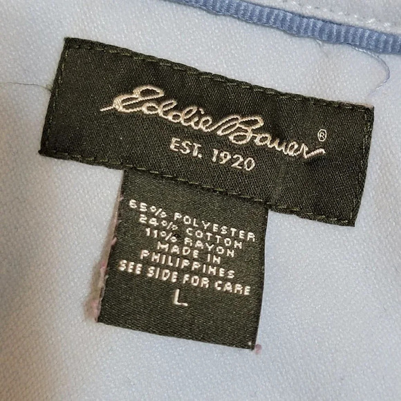 EDDIE Bauer Light Baby Blue Button Up Brushed Flannel Soft Shacket Shirt L - Picture 9 of 11